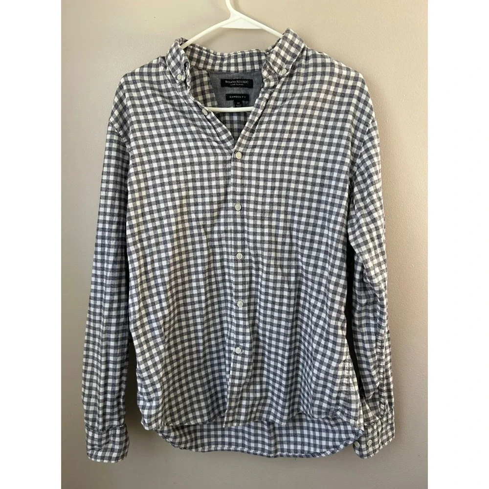 Banana Republic‎ Camden Fit Luxe Flannel Gingham Button Down Shirt Mens Medium